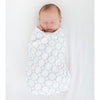 Ultimate Swaddle Blanket - Mod Circle on White Pastel Blue w/ Apple Green Trim
