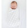 Ultimate Swaddle Blanket - Mod Circles on White, Sterling with Very Berry Trim