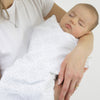 Ultimate Swaddle Blanket - Sterling Sparklers on White with Dark Gray Trim