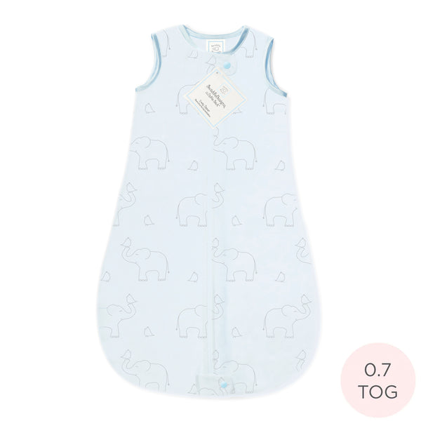 Cotton Flannel Non-Weighted zzZipMe Sack - Sterling Deco Elephants, Sunwashed Blue