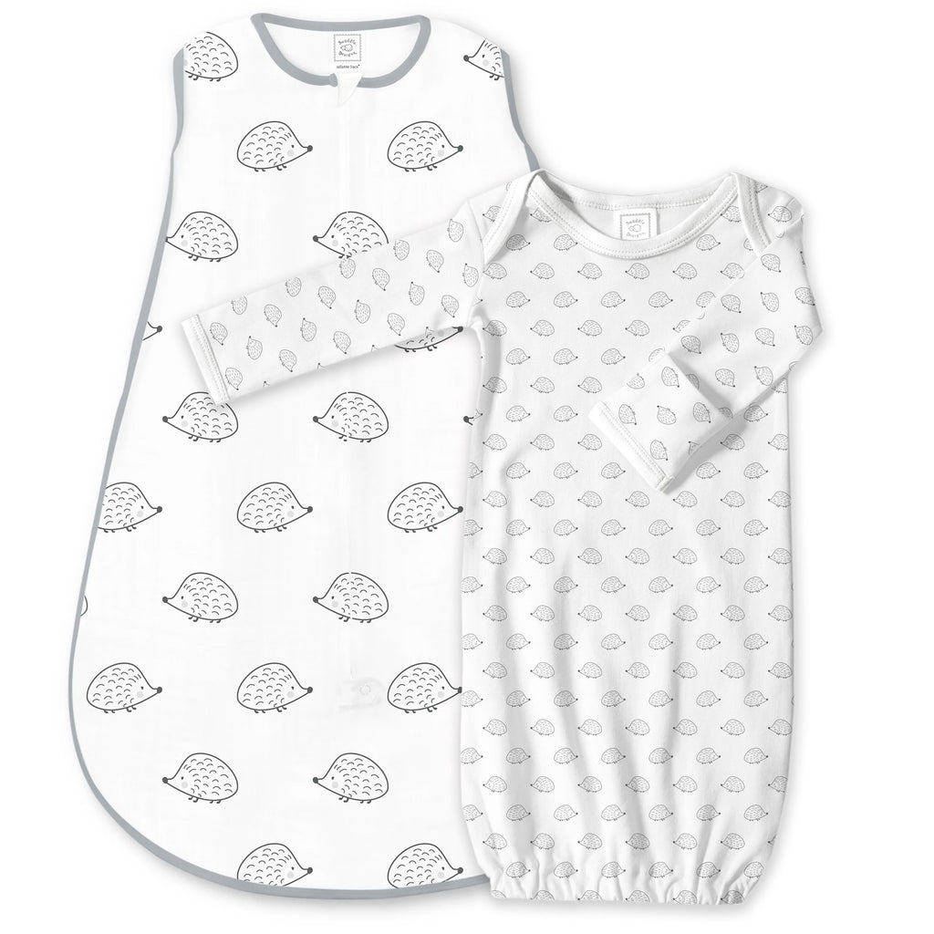Microfleece zzZipMe Sack Set - Hedgehogs + Tiny Hedgehog Gown, Black