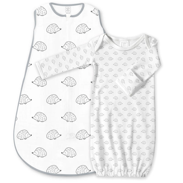 Microfleece zzZipMe Sack Set - Hedgehogs + Tiny Hedgehog Gown, Black