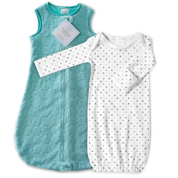 Cozy Puff Non-Weighted zzZipMe Sack + Pajama Gown Set, Turquoise