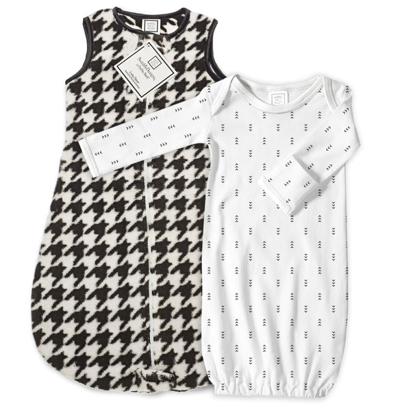 Cozy Black Puppytooth Non-Weighted zzZipMe Sack + Pajama Gown Set