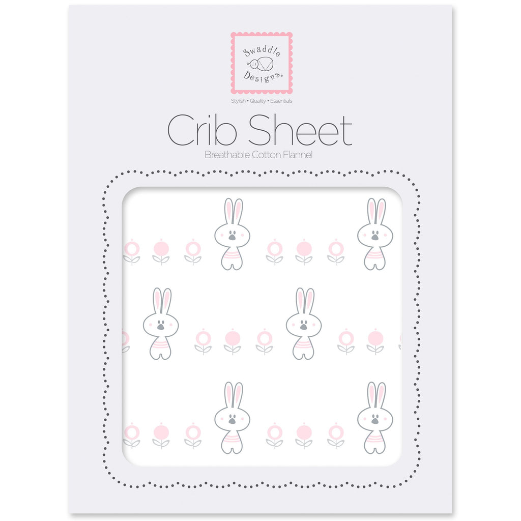 Flannel Fitted Crib Sheet - Garden Bunnie Pastel Pink