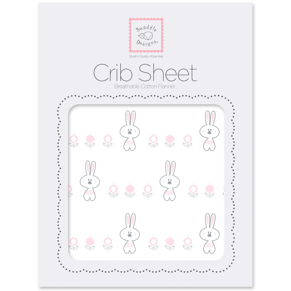 Flannel Fitted Crib Sheet - Garden Bunnie Pastel Pink