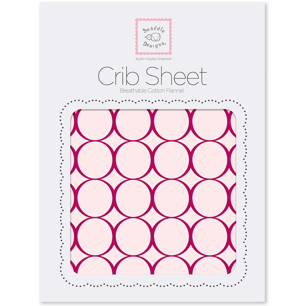 Flannel Fitted Crib Sheet - Jewel Tone Mod Circles, Very Berry