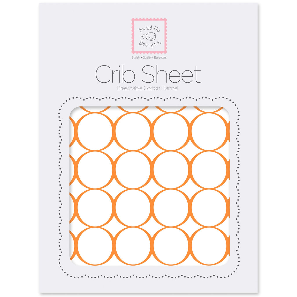 Flannel Fitted Crib Sheet - Mod Circles on White, Orange