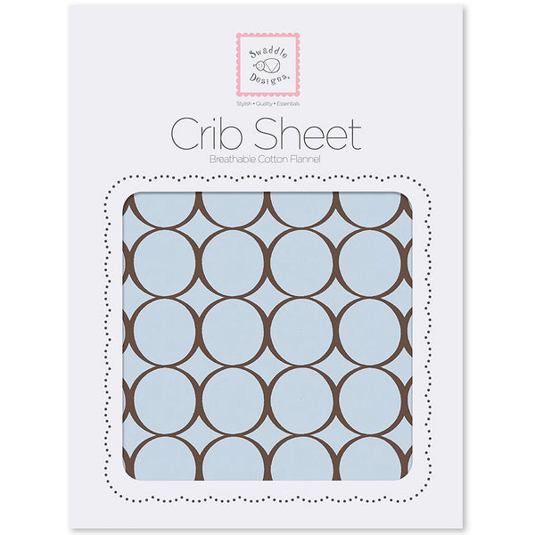 Flannel Fitted Crib Sheet - Brown Mod Circles, Pastel Blue