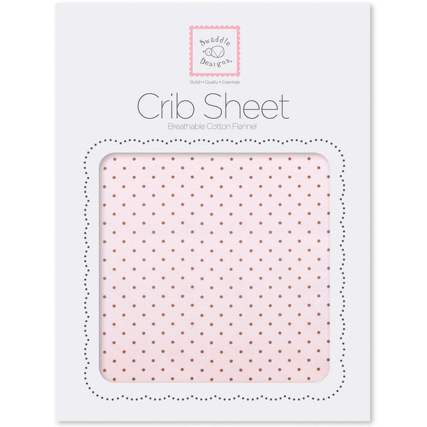 Flannel Fitted Crib Sheet - Brown Polka Dots, Pastel Pink