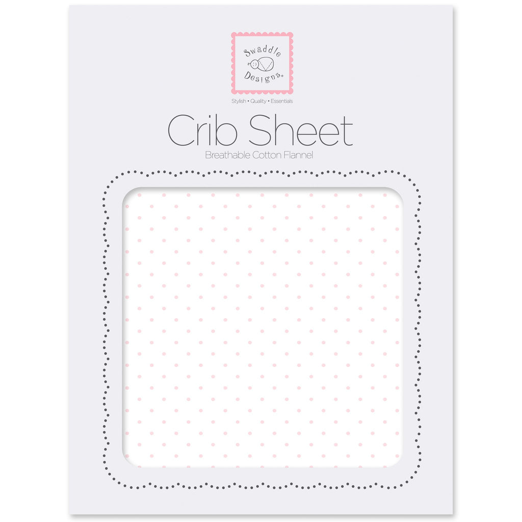 Flannel Fitted Crib Sheet - Polka Dots, Pastel Pink