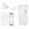 Muslin Swaddle, Pajama Gown and Hat Gift Set - Tiny Triangles, Sterling, Newborn