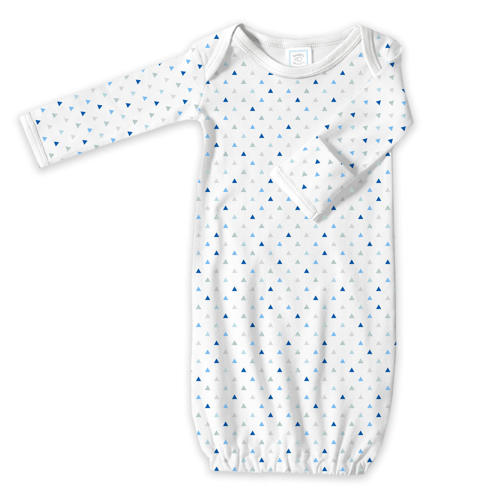Cotton Knit Pajama Gown - Tiny Triangles Shimmer, Blue