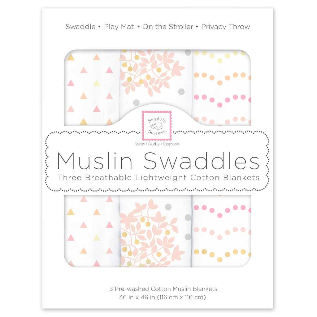 Muslin Swaddle Blankets - Heavenly Floral Shimmer (Set of 3)