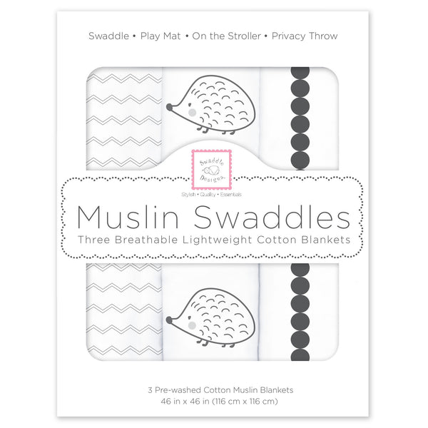 Muslin Swaddle Blankets - Hedgehog & Bumpkin (Set of 3)