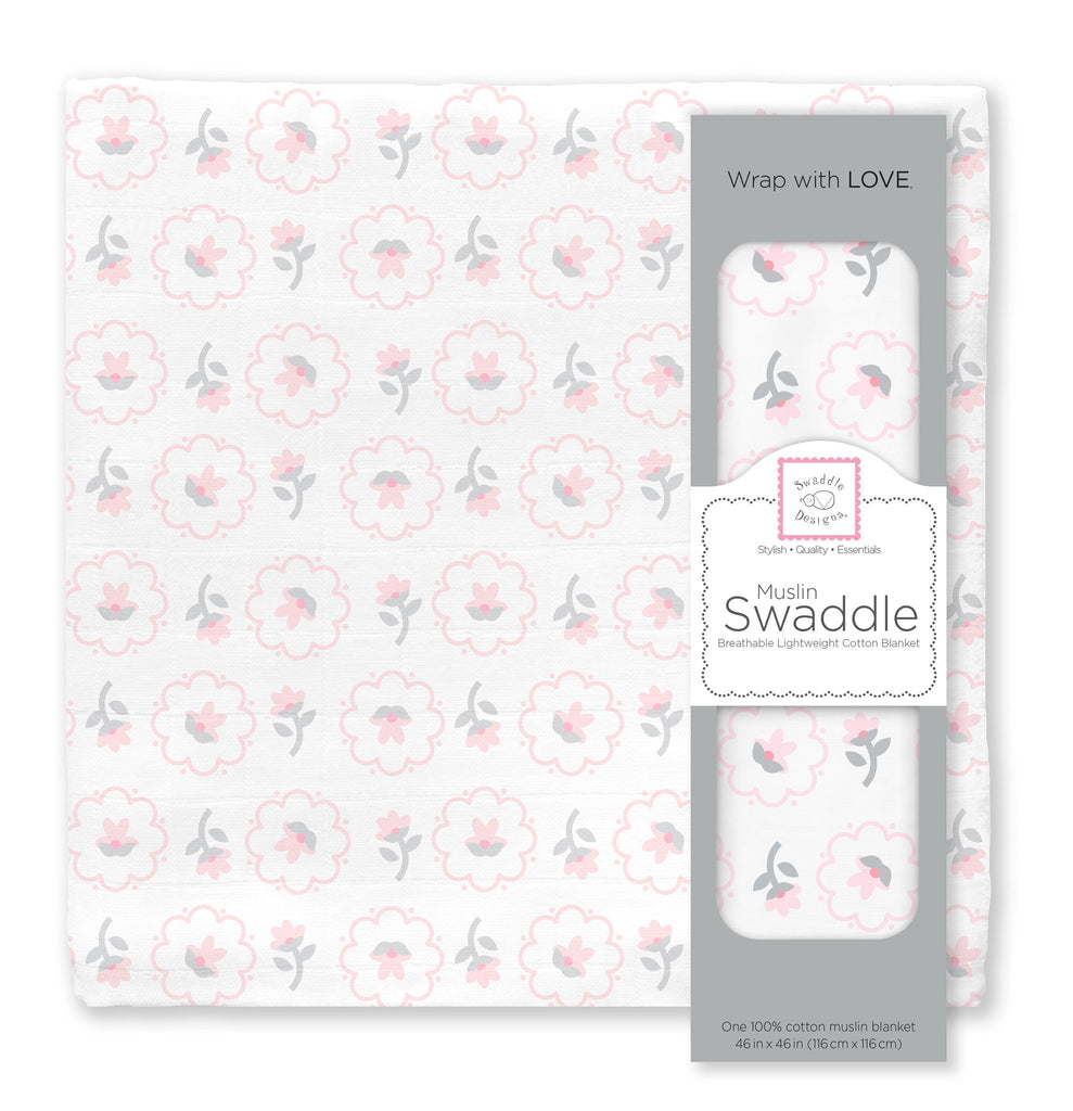 Muslin Swaddle Single - Pink Posies Single