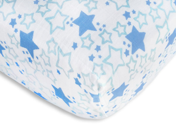 Muslin Fitted Crib Sheet - Starshine - Blue