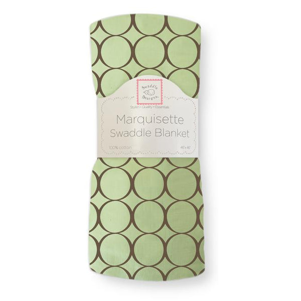 Marquisette Swaddle Blanket - Kiwi with Brown Mod Circles