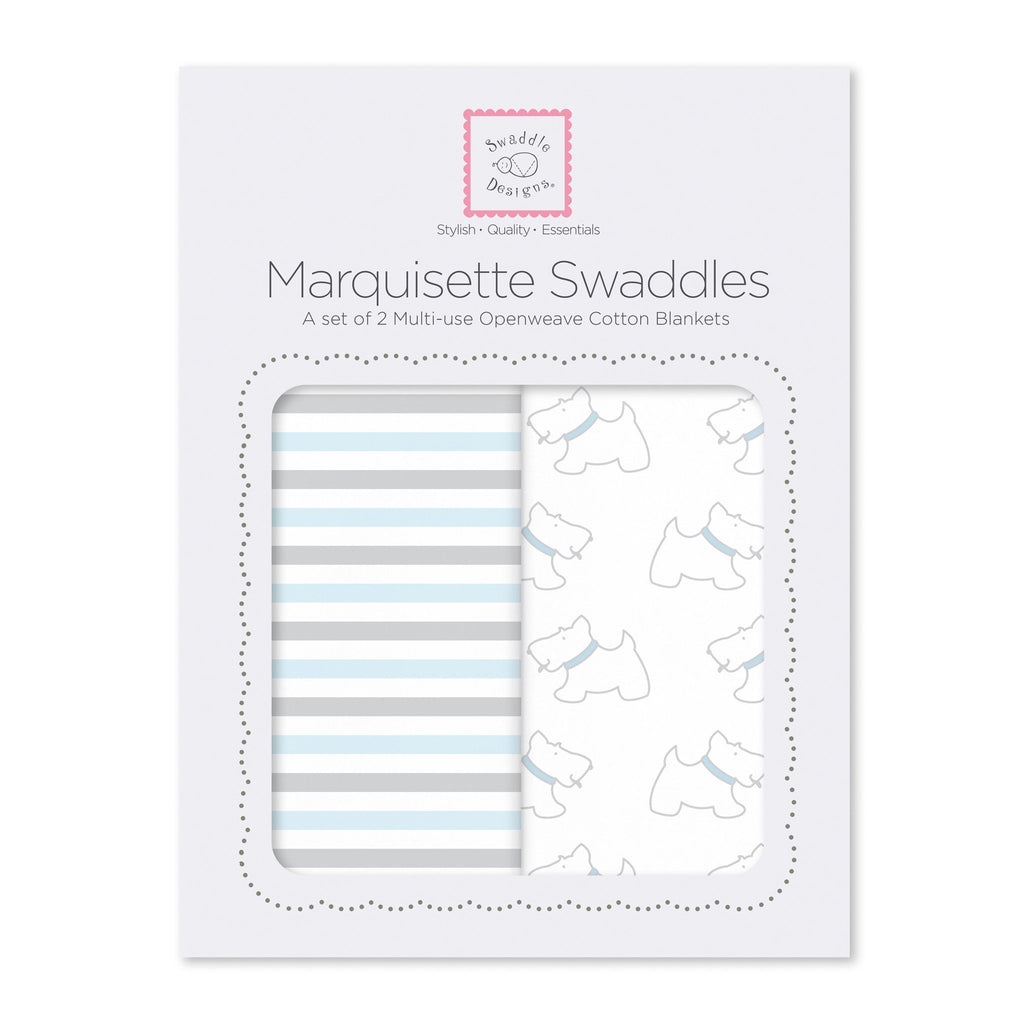Marquisette Swaddling Blanket - Little Doggie + Simple Stripes (Set of 2)
