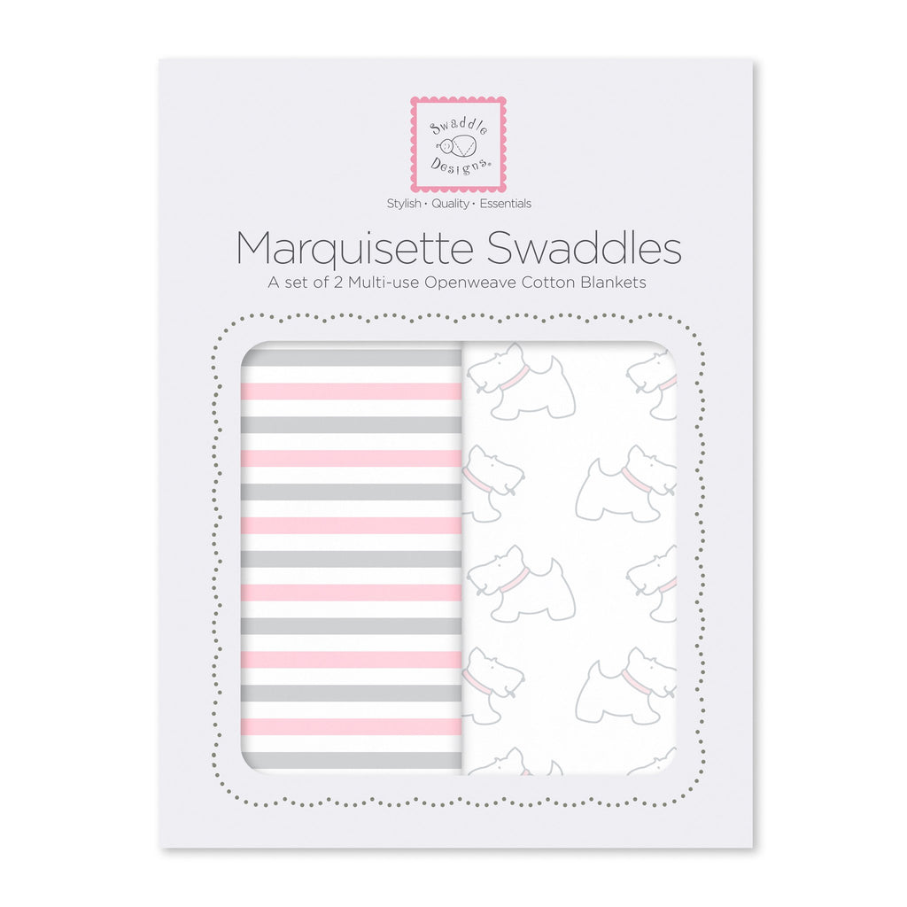 Marquisette Swaddling Blanket - Little Doggie + Simple Stripes (Set of 2)