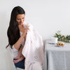 Marquisette Swaddle, Pajama Gown and Hat Gift Set - Tiny Arrows & Soft Pink with Black Pearl Rings