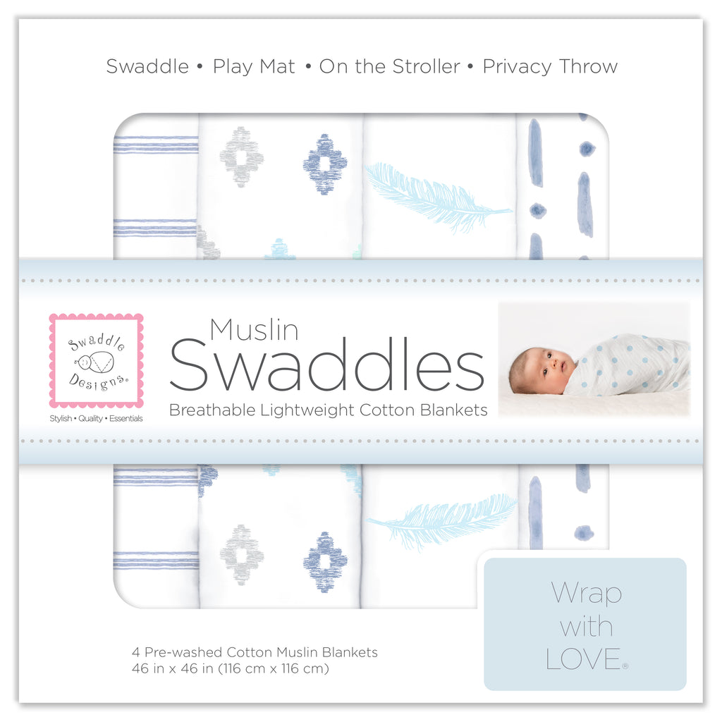 Muslin Swaddle Blankets - Indigo Denim (Set of 4)