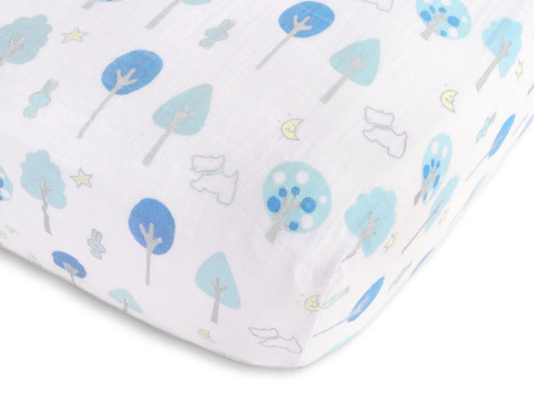 Muslin Fitted Crib Sheet - Blue Forest