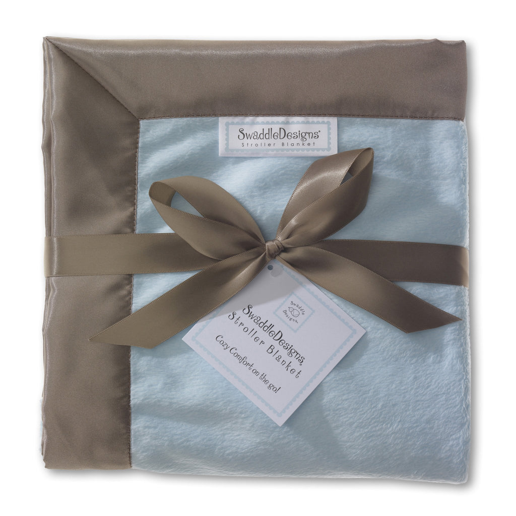 Stroller Blanket - Baby Velvet Taupe Gray, Pastel Blue, Large, 30x40 inches - Customized
