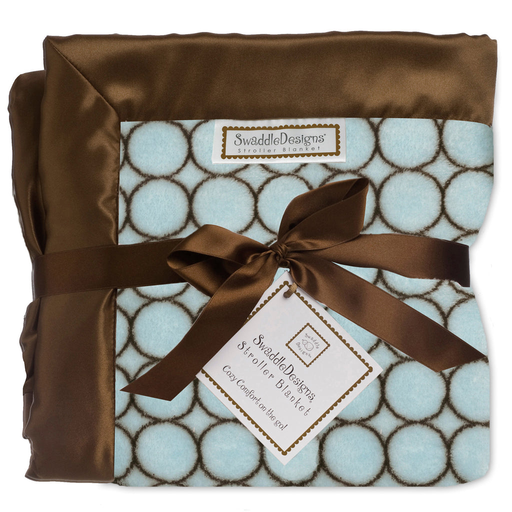 Stroller Blanket - Brown Mod Circles, Pastel Blue, Large, 30x40 inches