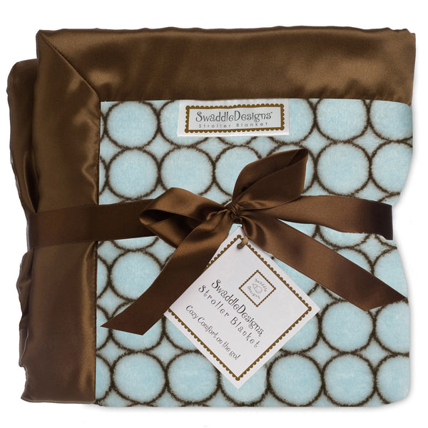 Stroller Blanket - Brown Mod Circles, Pastel Blue, Large, 30x40 inches