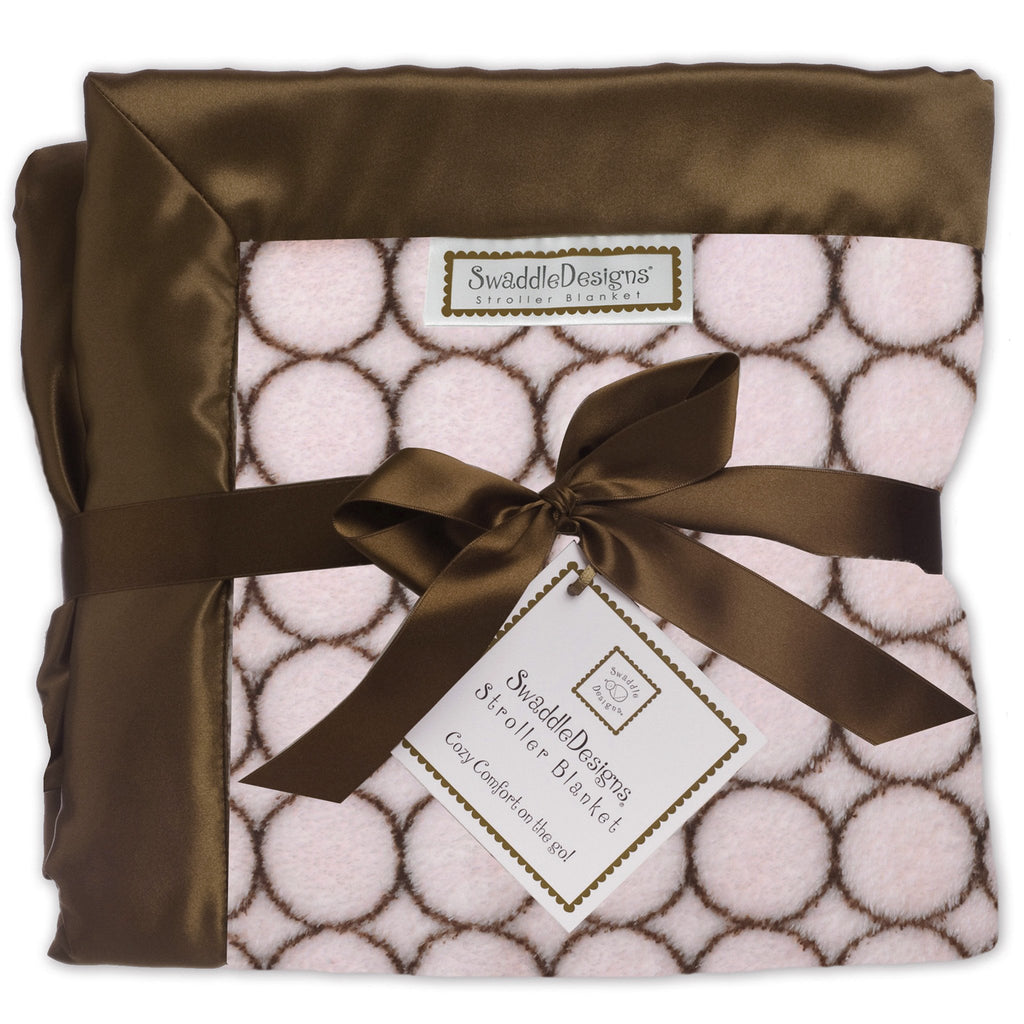 Stroller Blanket - Brown Mod Circles, Pastel Pink, Large, 30x40 inches - Customized