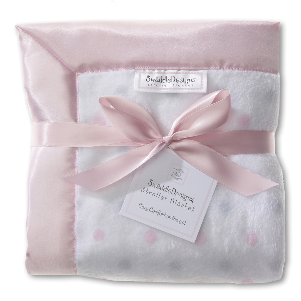 Stroller Blanket - Pastel & Sterling Dots, Pastel Pink, Large, 30x40 inches - Customized