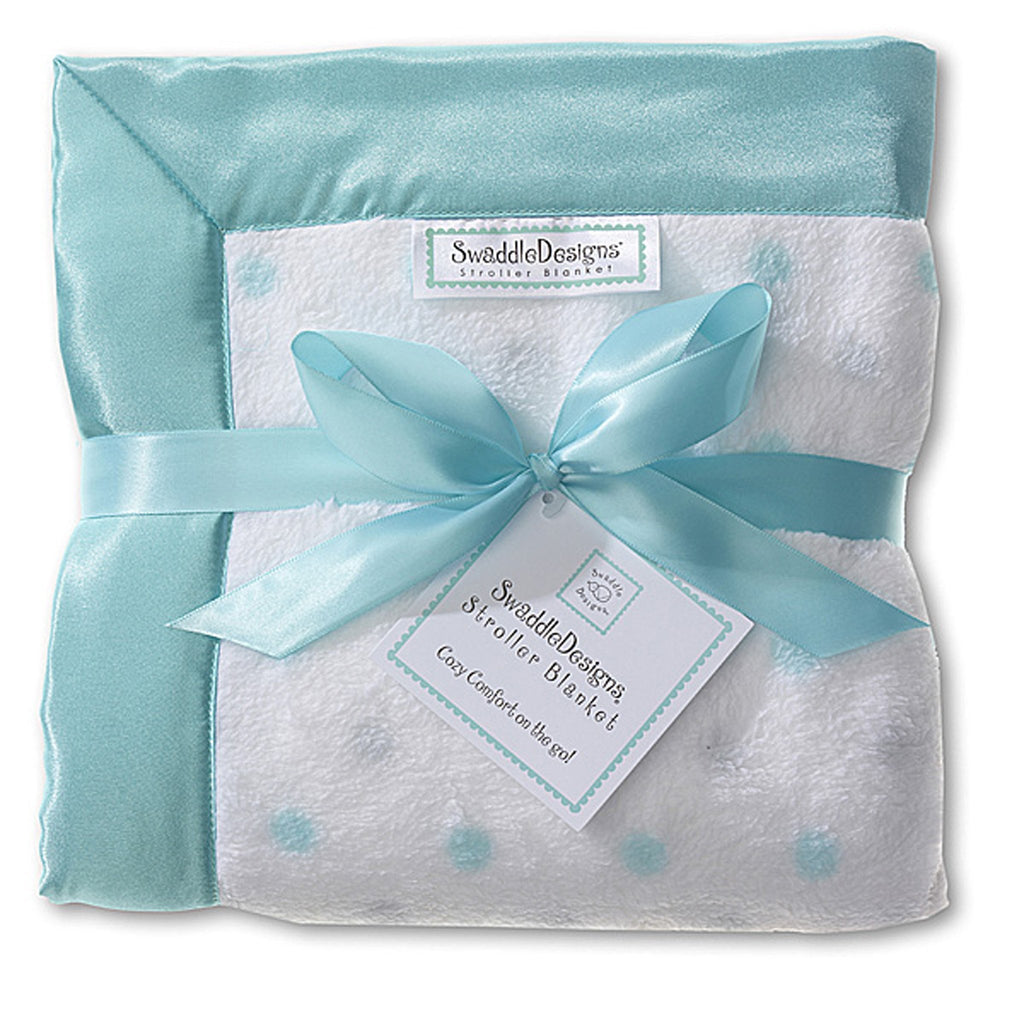Stroller Blanket - Pastel & Sterling Dots, SeaCrystal, Large, 30x40 inches - Customized