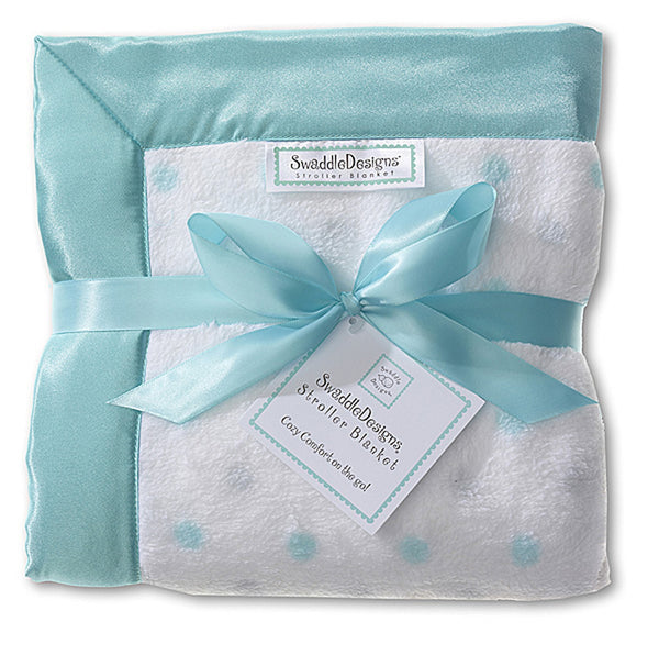 Stroller Blanket - Pastel & Sterling Dots, SeaCrystal, Large, 30x40 inches - Customized