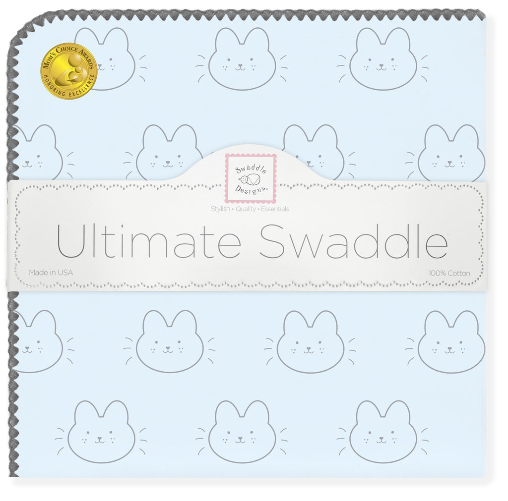 Ultimate Swaddle Blanket - Baby Bunny, Pastel Blue - Customized