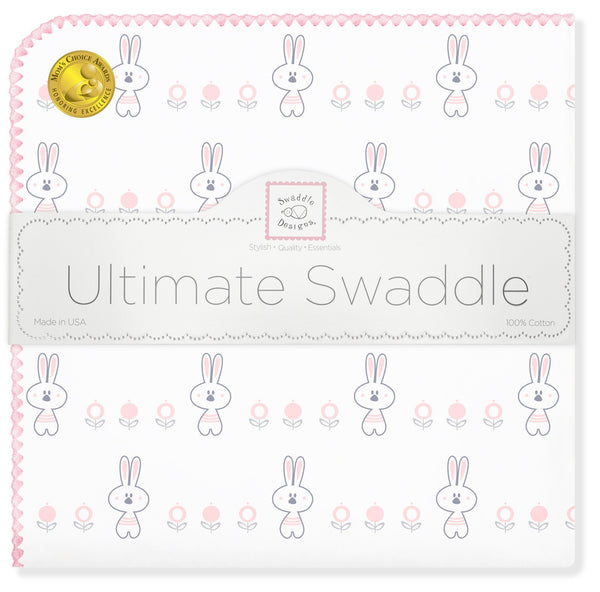 Ultimate Swaddle Blanket - Garden Bunnie, Pastel Pink - Customized