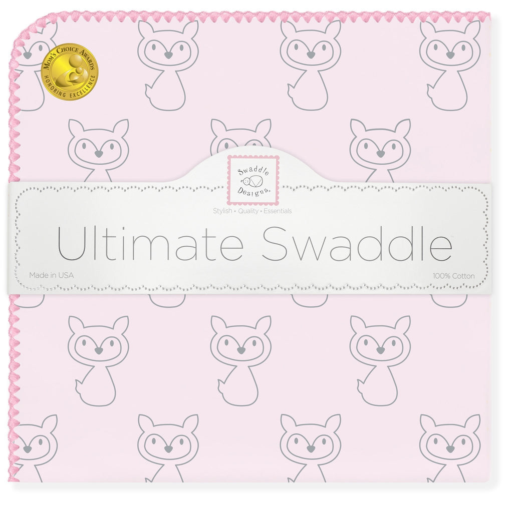 Ultimate Swaddle Blanket - Gray Fox, Pink - Customized