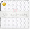 Ultimate Swaddle Blanket - Mod Circles on White, Sterling with Black Trim