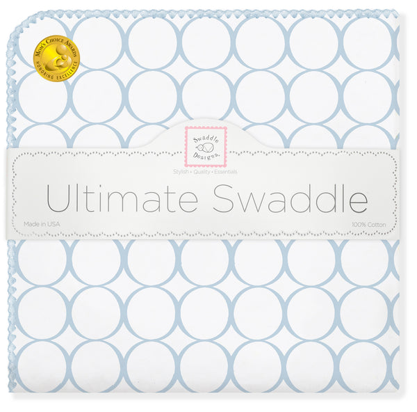 Ultimate Swaddle Blanket - Mod Circles on White, Pastel Blue