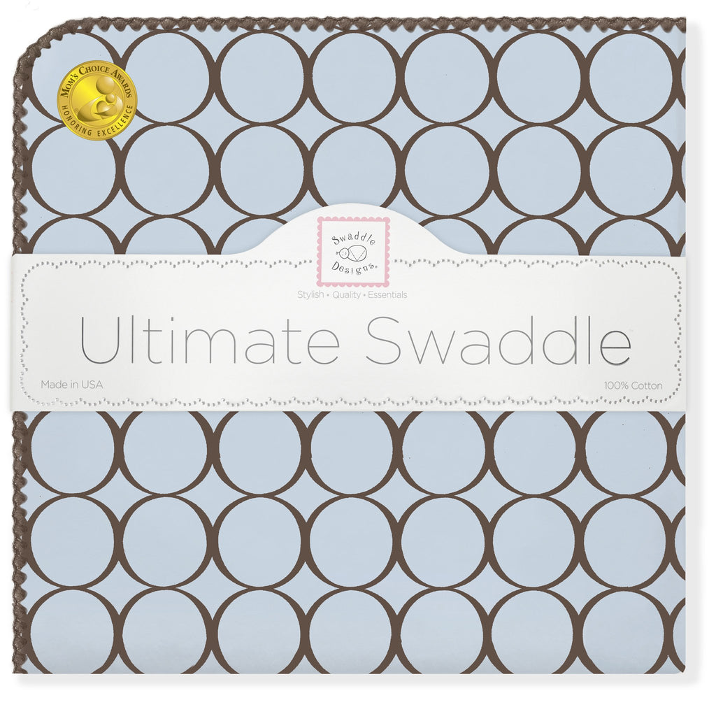 Ultimate Swaddle Blanket - Brown Mod Circles, Pastel Blue - Customized