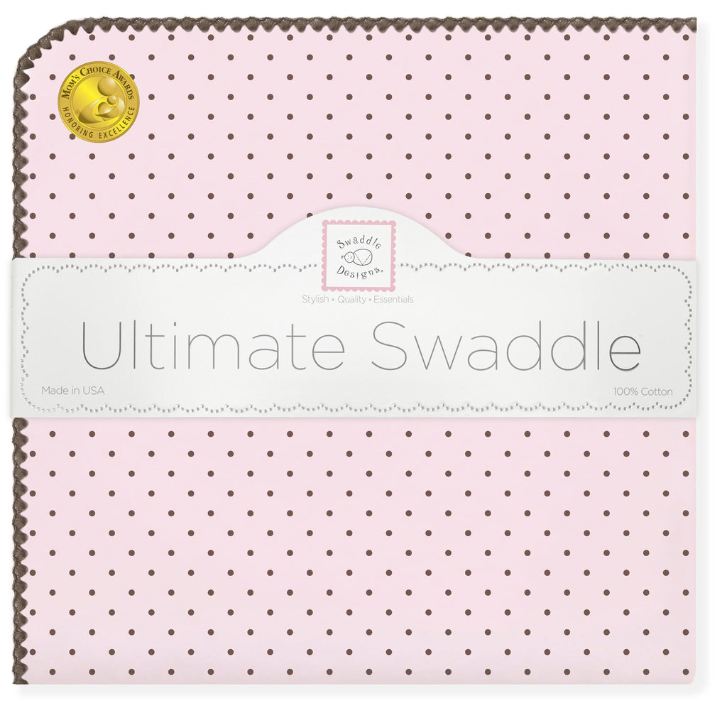 Ultimate Swaddle Blanket - Brown Polka Dots, Pastel Pink - Customized