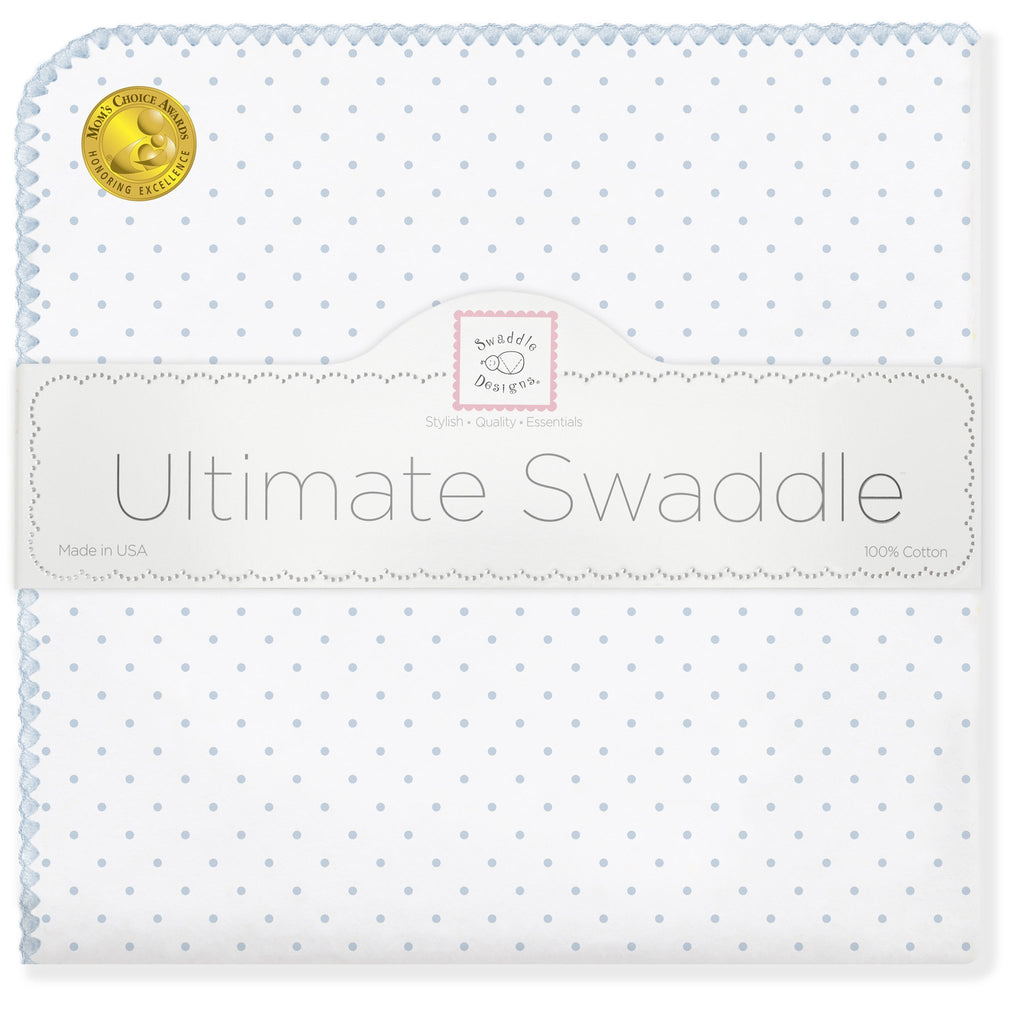 Ultimate Swaddle Blanket - Classic Polka Dots, Pastel Blue - Customized