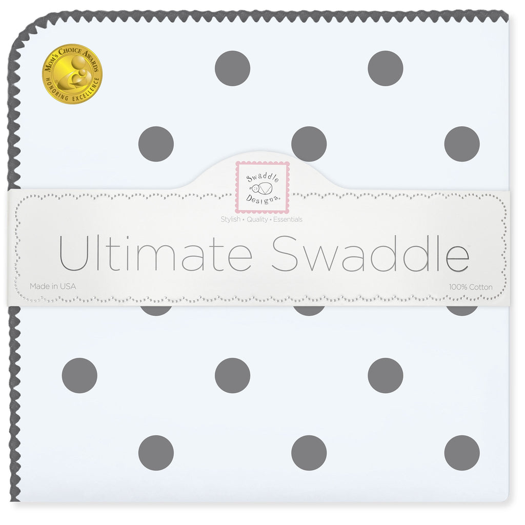 Ultimate Swaddle Blanket - Soft Black Big Dots, Blue - Customized