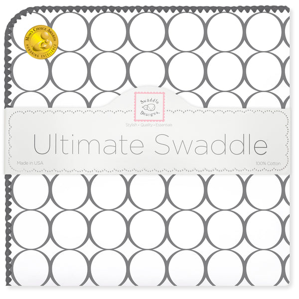 Ultimate Swaddle Blanket - Soft Black Pearl Mod Circles on White
