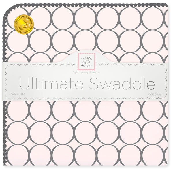 Ultimate Swaddle Blanket - Soft Black Pearl Mod Circles on Soft Pink