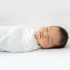 Ultimate Swaddle Blanket - Mod Circles on White, Pastel Blue with True Blue Trim