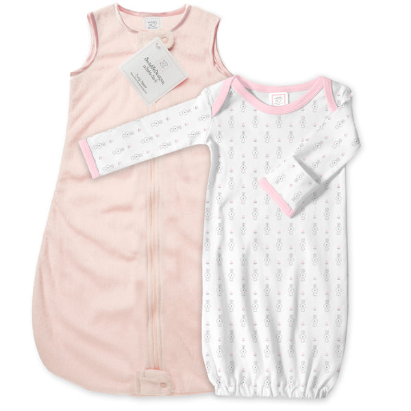 Baby Velvet Soft Fleece Non-Weighted zzZipMe Sack Set - Pastel Pink + Tiny Bunnie