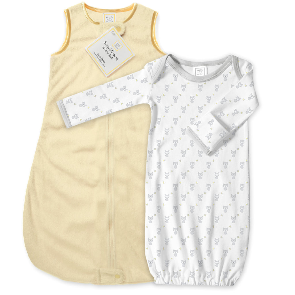 Baby Velvet Soft Fleece Non-Weighted zzZipMe Sack Set - Pastel Yellow + Tiny Fox