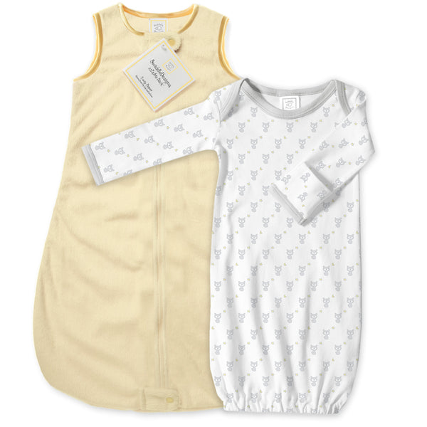 Baby Velvet Soft Fleece Non-Weighted zzZipMe Sack Set - Pastel Yellow + Tiny Fox