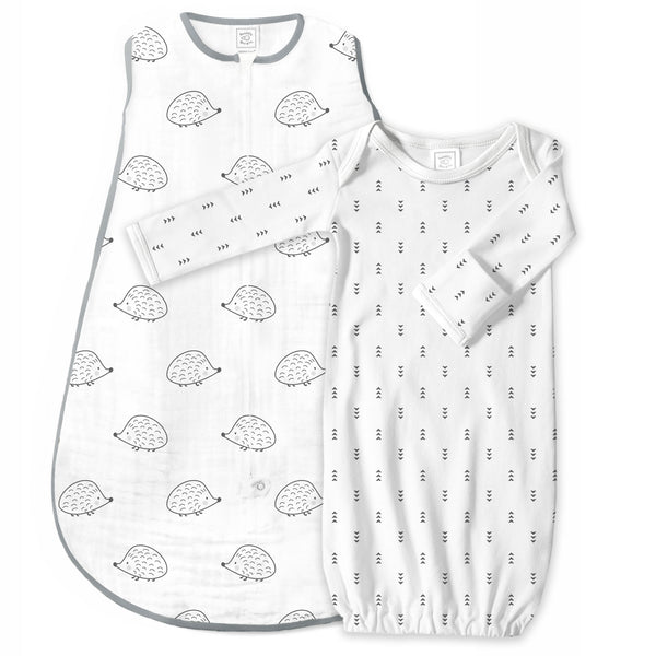 Muslin Non-Weighted zzZipMe Sack Set - Hedgehogs + Tiny Arrows, Black